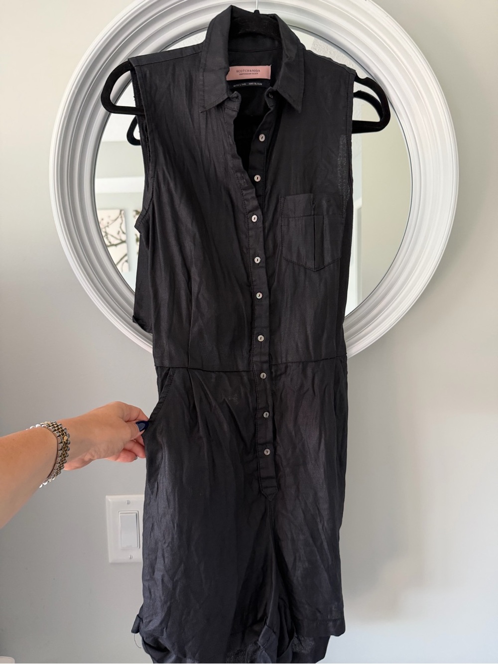 Scotch & Soda Black Sleeveless Button-Front Romper